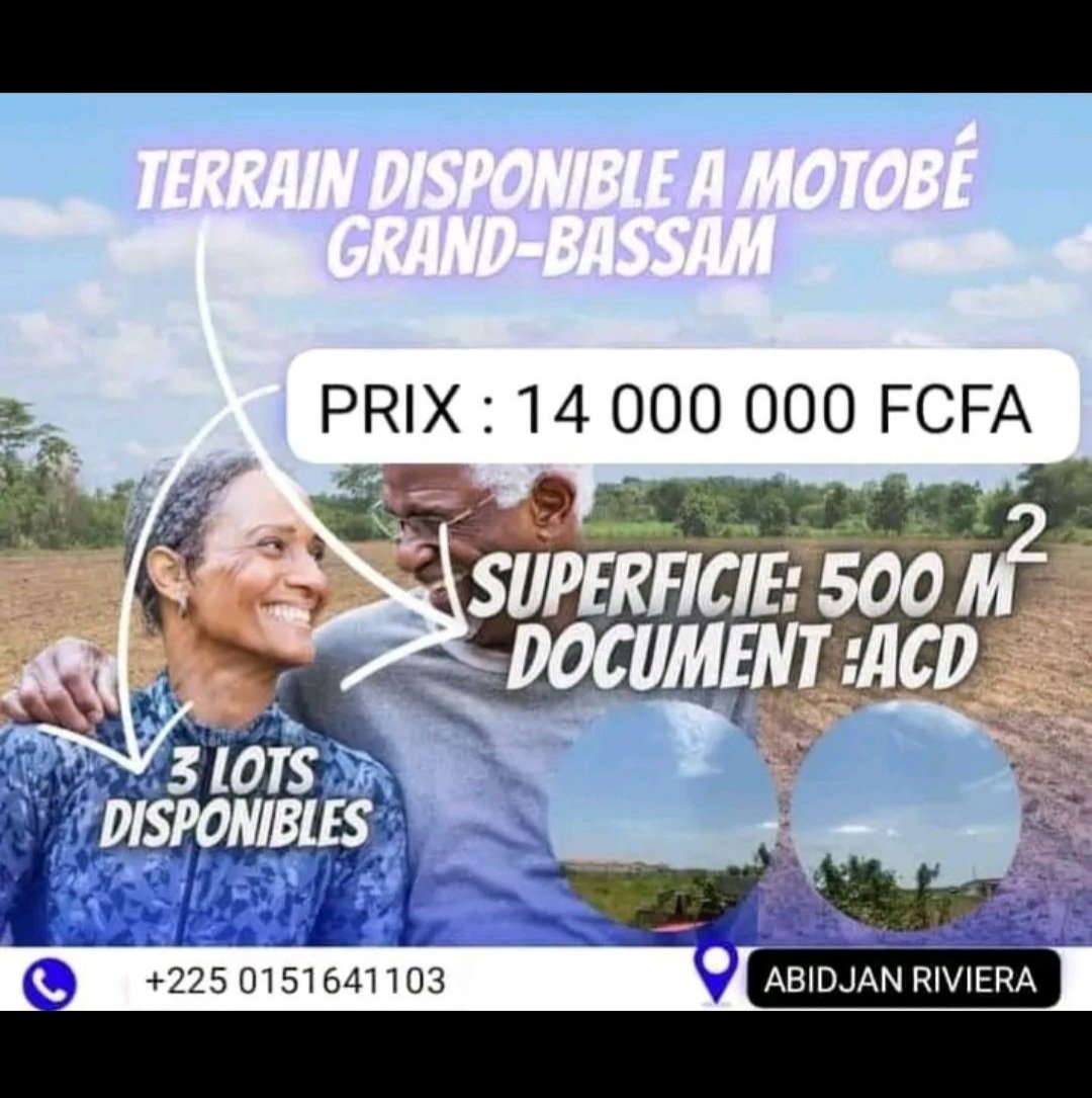 Terrain Motobé Grand Bassam à vendre