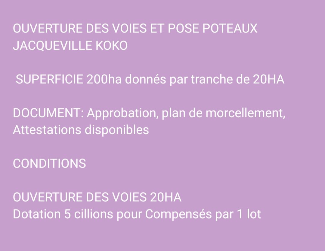JACQUEVILLE KOKO 20 ha à vendre