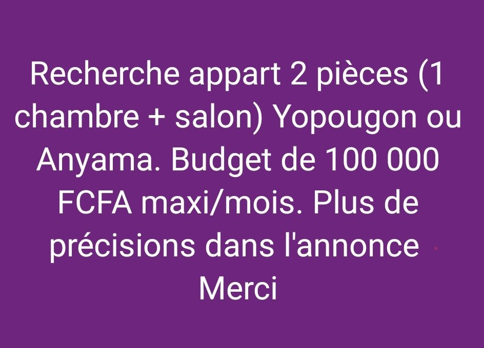 Besoin 2 pièces à Yopougon ou Anyama