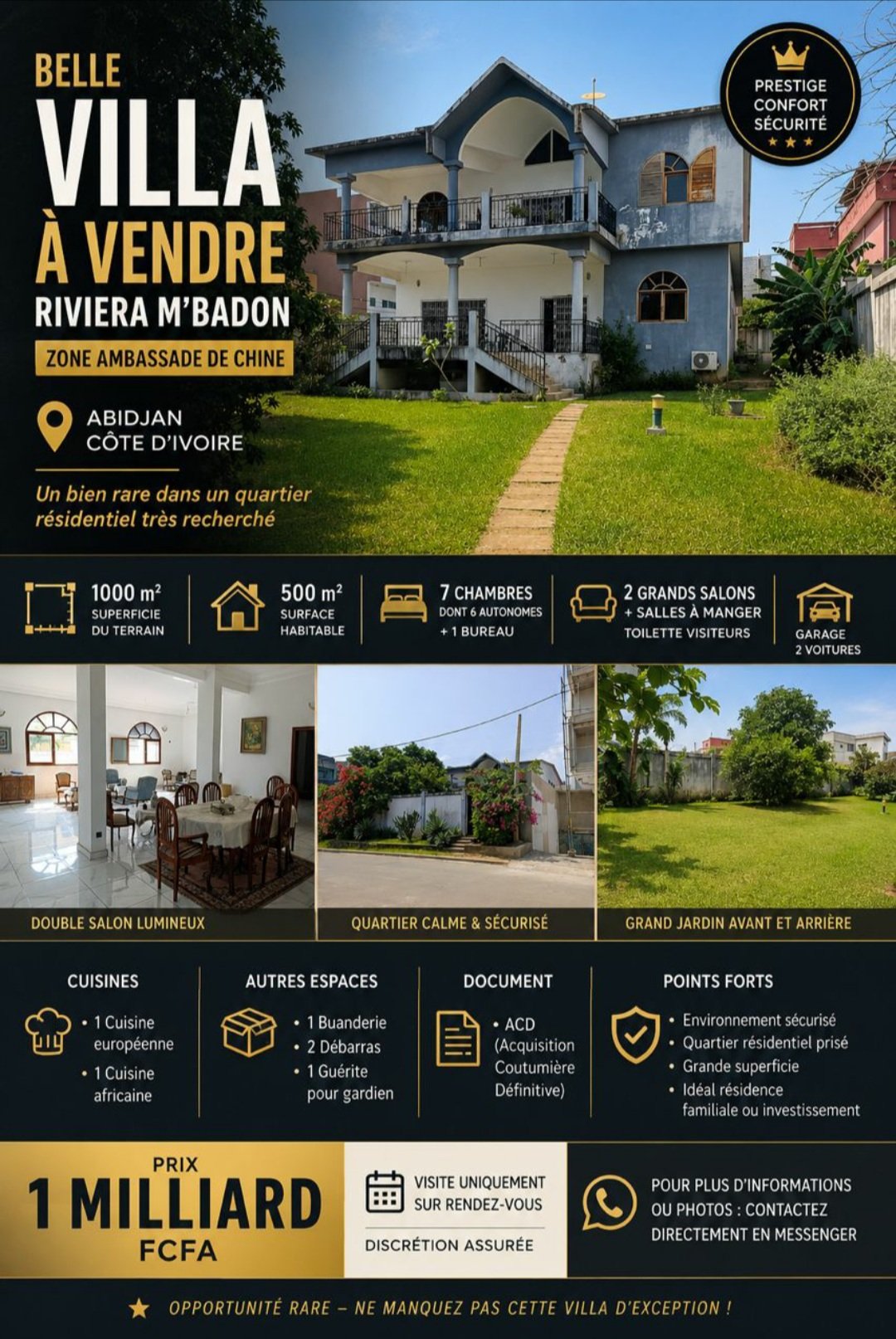 VILLA RIVIERA M’BADON À VENDRE
