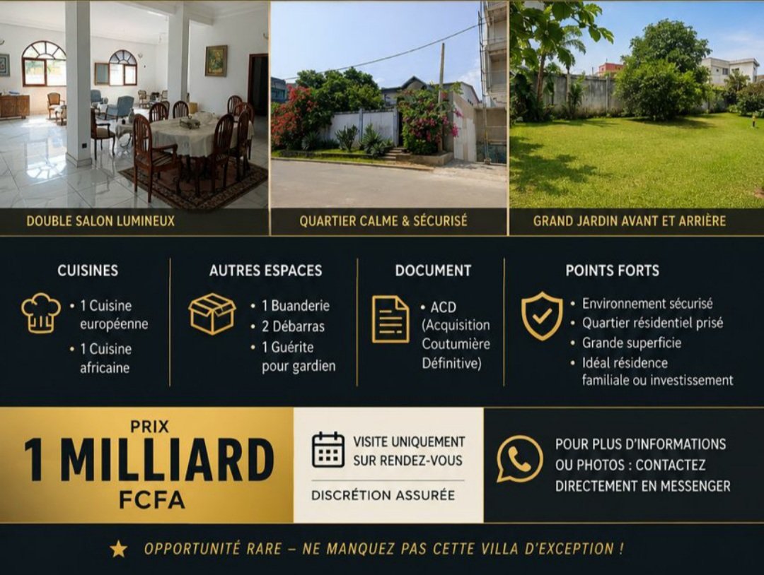 VILLA RIVIERA M’BADON À VENDRE
