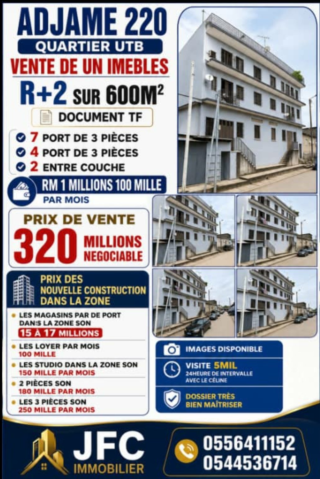 ADJAME 220 Vente R+2 600 m2