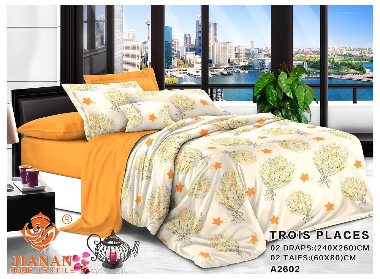 Ensemble lit 3P styles Nature moutarde