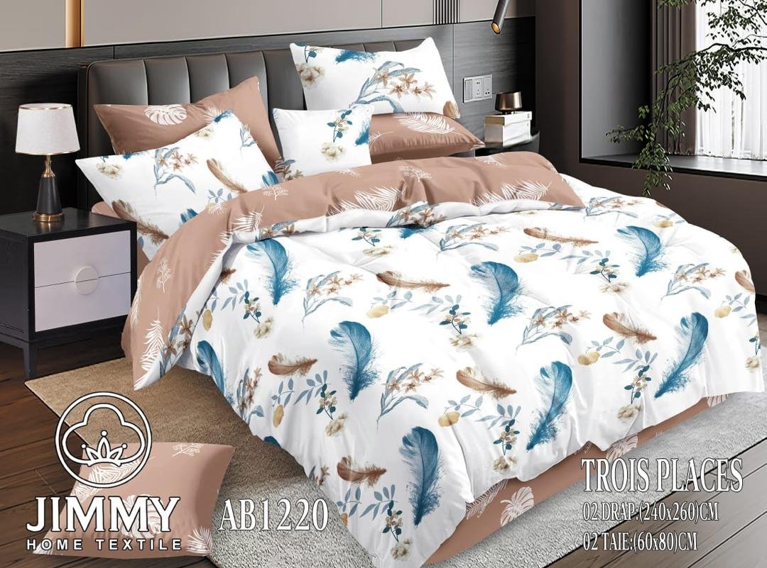 Plumes Céleste Ensemble Lit 3P bleu marron blanc