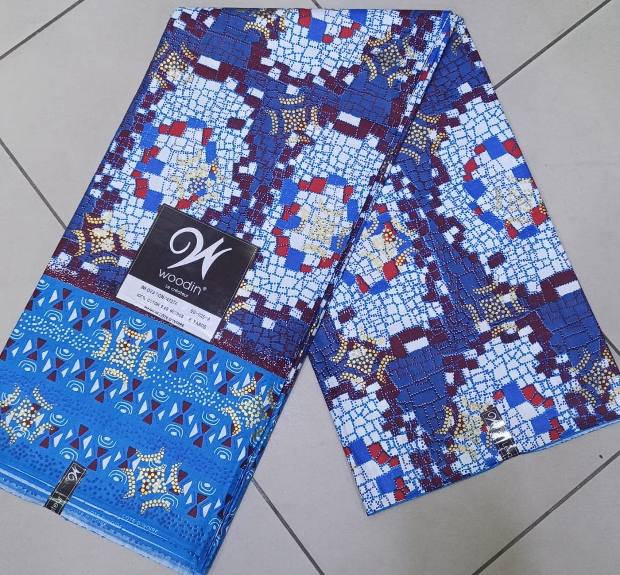 Pagne woodin Mosaïque Royale,Bleu Rouge Doré