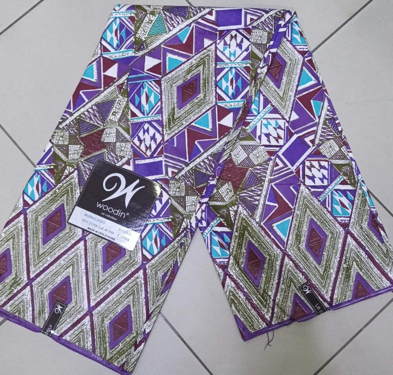 Woodin Wax Fabric -Royal Diamonds Purple Turquoise