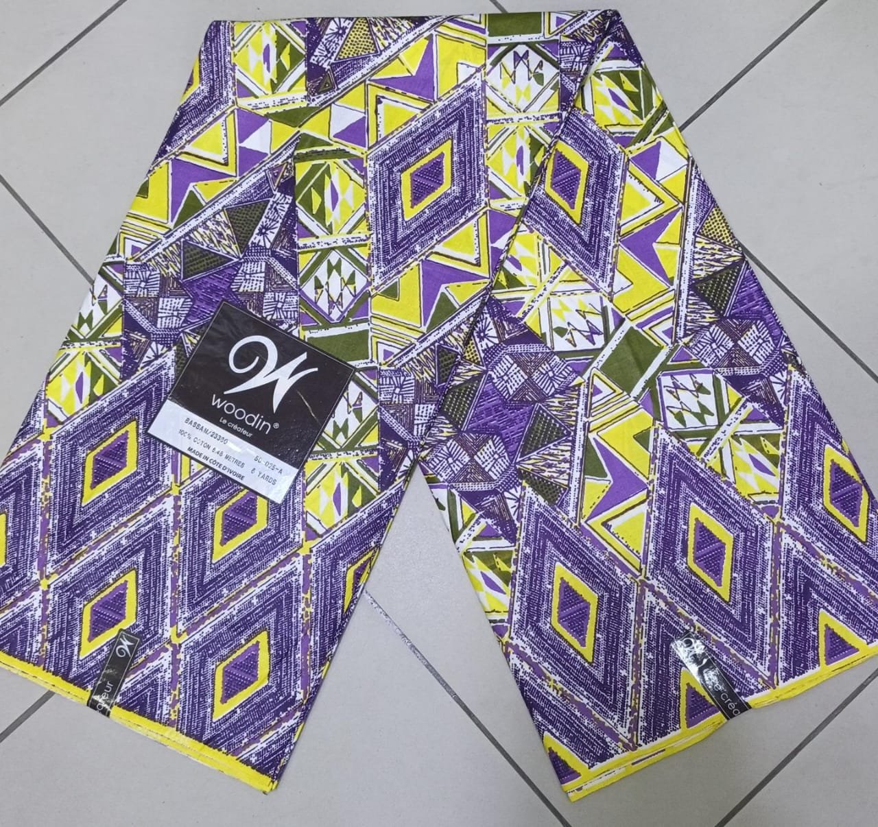 Woodin Fabric- Royal Diamonds ,Purple yellow