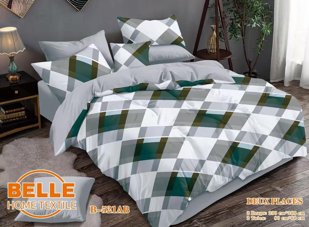 Parure de lit – Carreaux Nature – Vert Gris