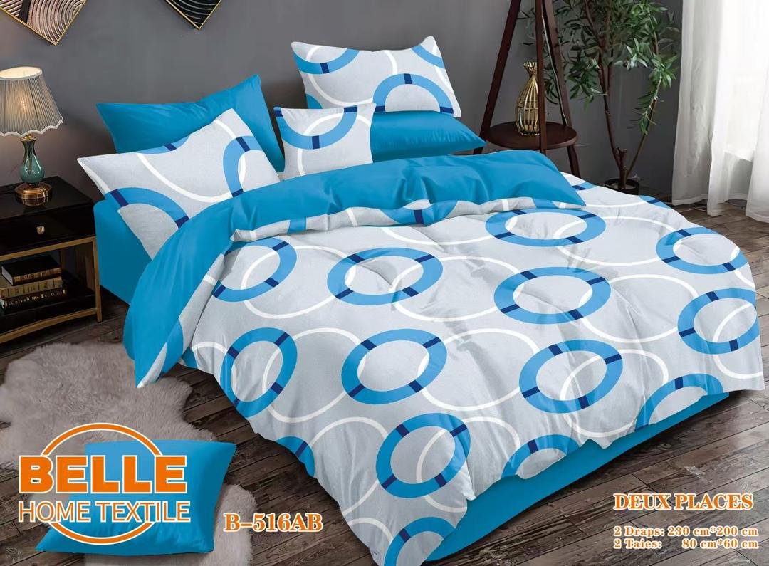 Parure de lit – Cercles Océan – Bleu Gris -2 places