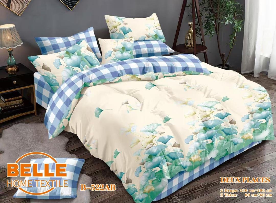 Drap – Feuilles de Ginkgo – Bleu Crème