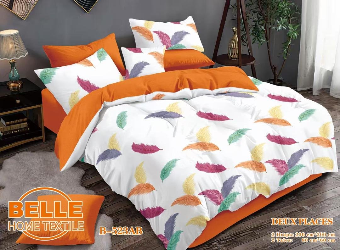 Drap – Motif Plumes Arc – en – ciel Orange Multicolore