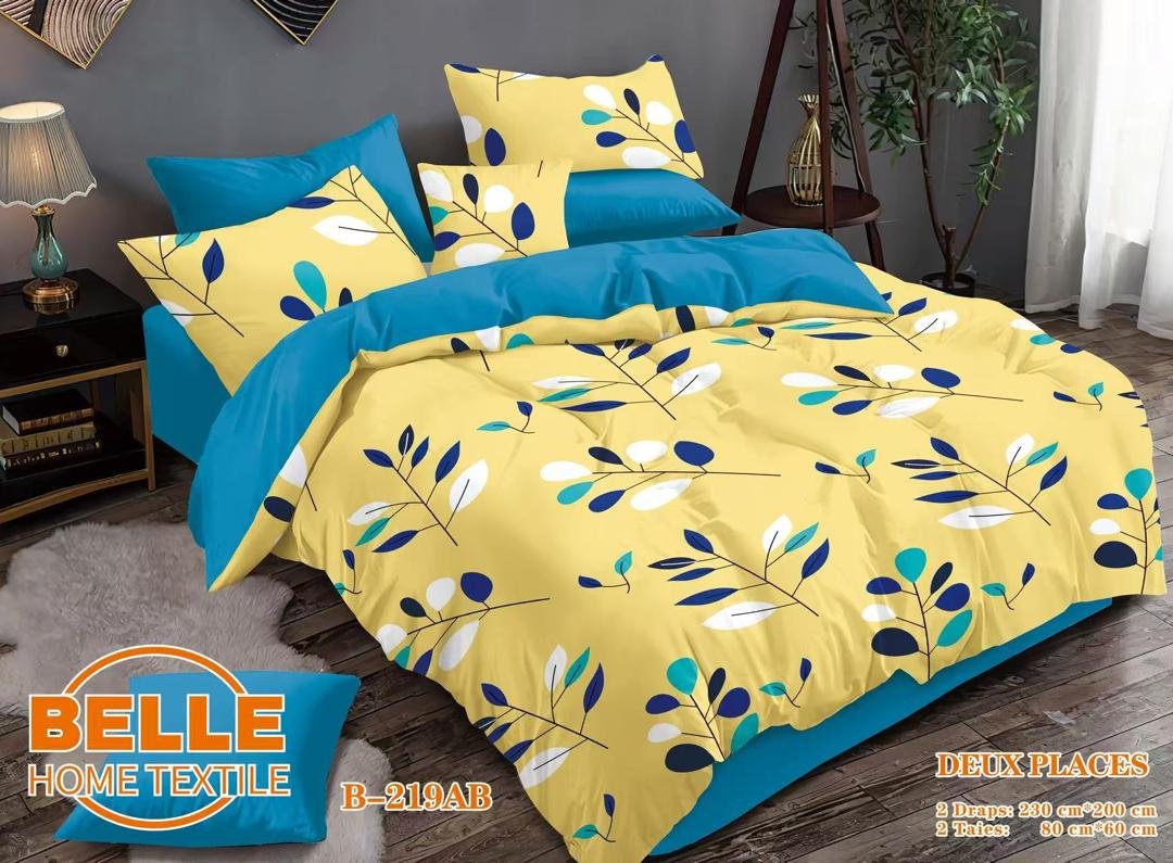 Parure de lit – Feuilles Minimaliste – Jaune Moutarde – 2 draps+ 2 taies