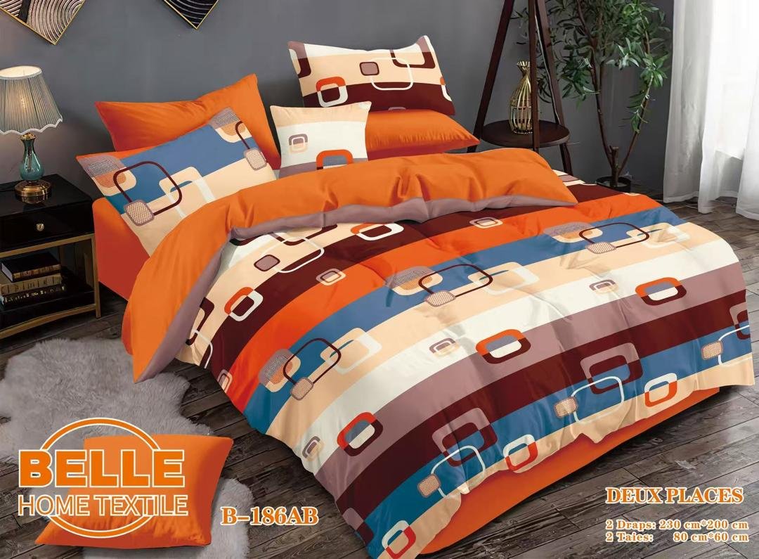 Parure de lit – Carré Rétro – Orange Bleu