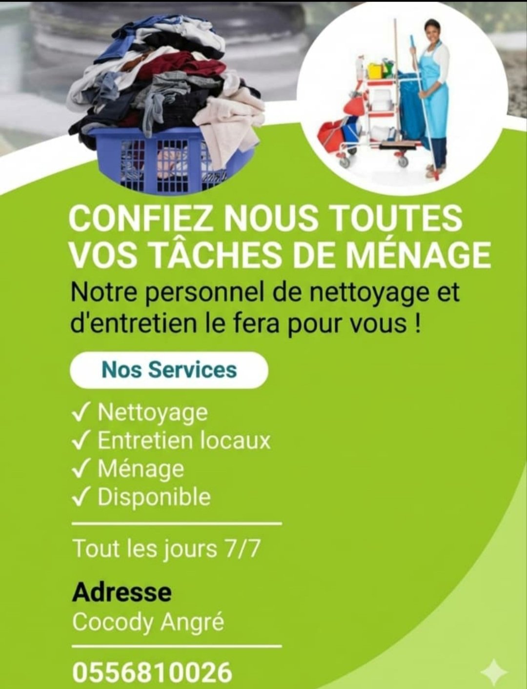SERVICE MÉNAGE & NETTOYAGE 7J/7 COCODY ANGRÉ 🧹