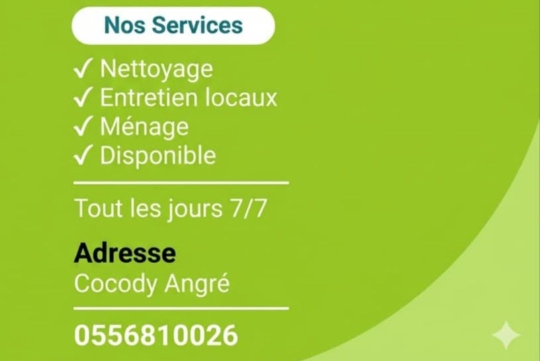 SERVICE MÉNAGE & NETTOYAGE 7J/7 COCODY ANGRÉ 🧹