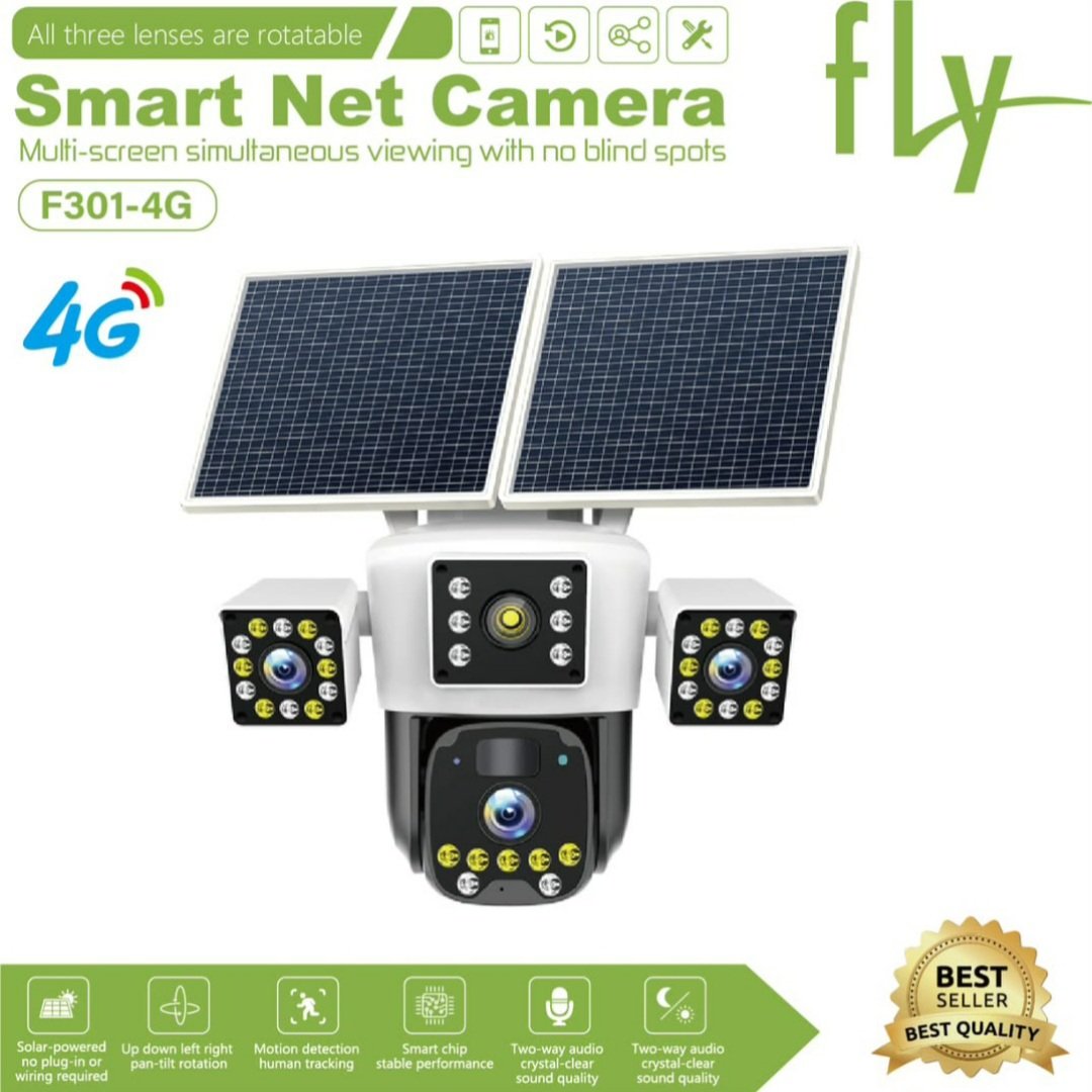 Caméra Solaire 4G FLY Smart Net F301-4G – Triple Objectif 360°