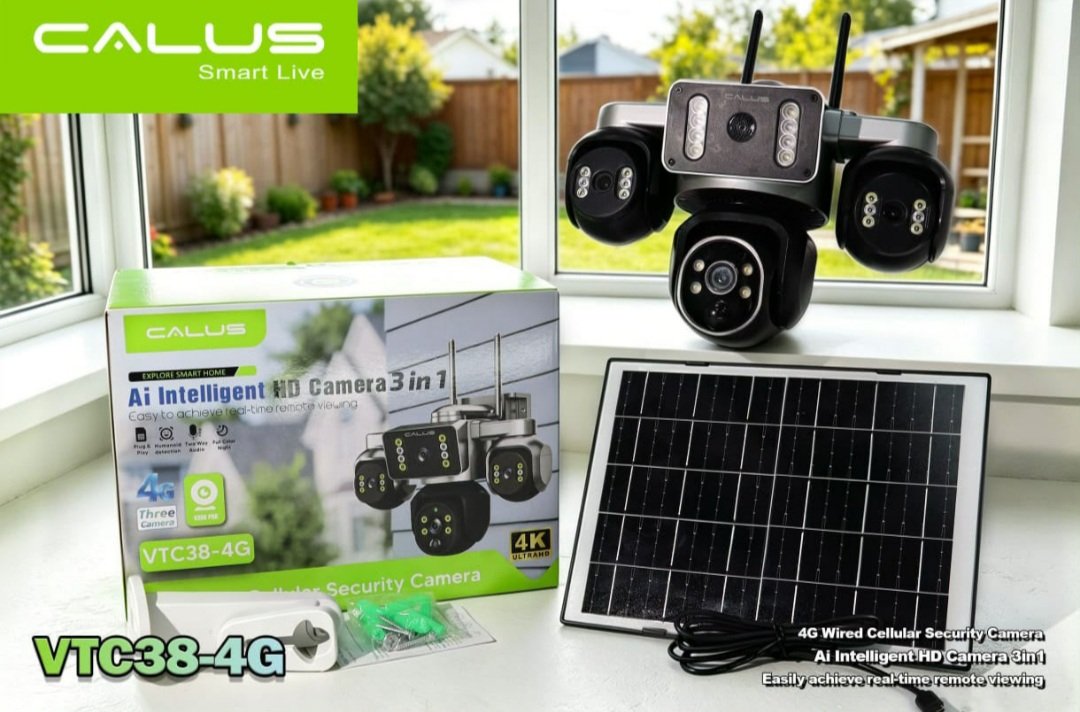Caméra Solaire 4G CALUS VTC38-4G – Triple Objectif 4K 3en1