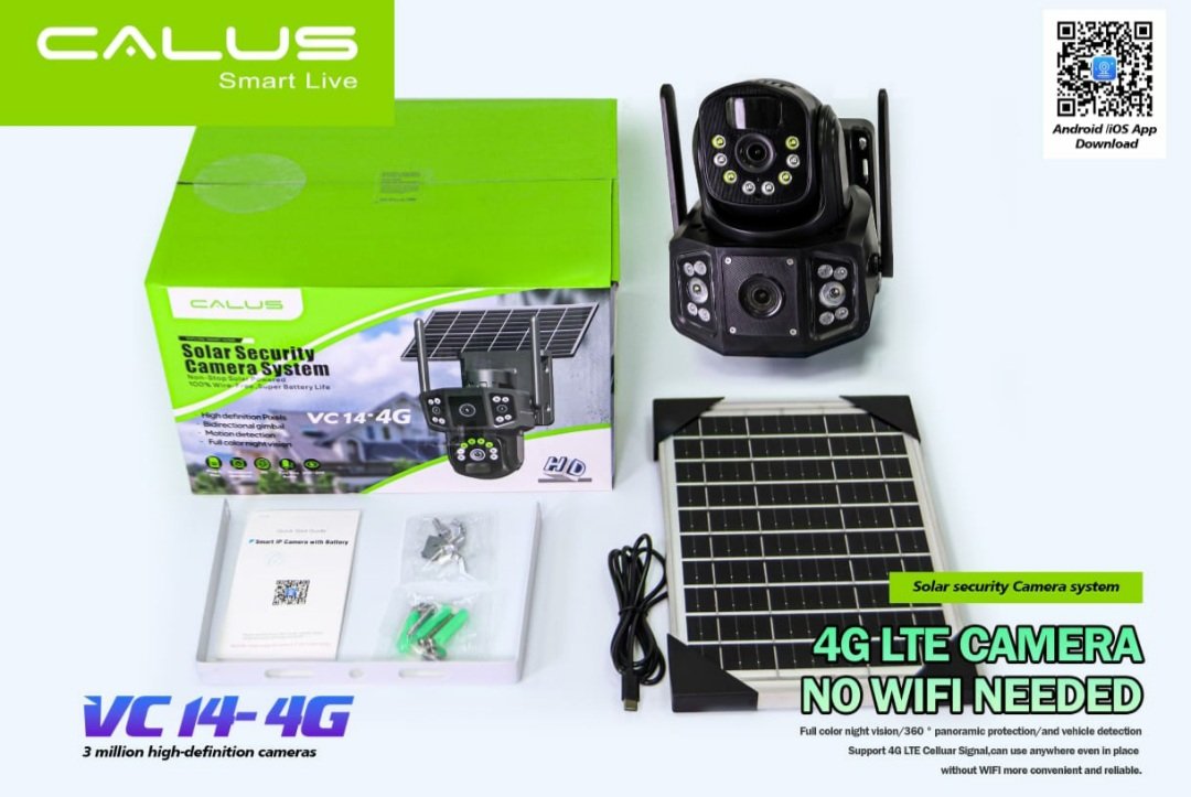Caméra Solaire 4G CALUS VC14-4G – Double Objectif HD + Panneau Solaire