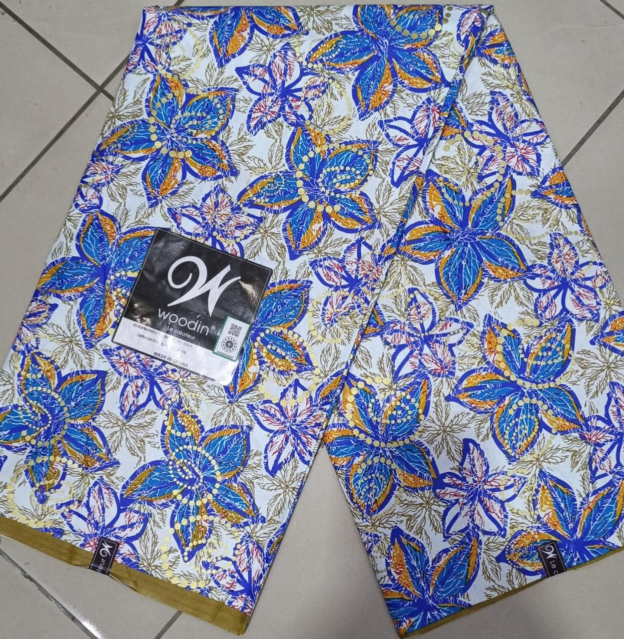 Pagne Woodin Fleurs Tropical Bleu Or