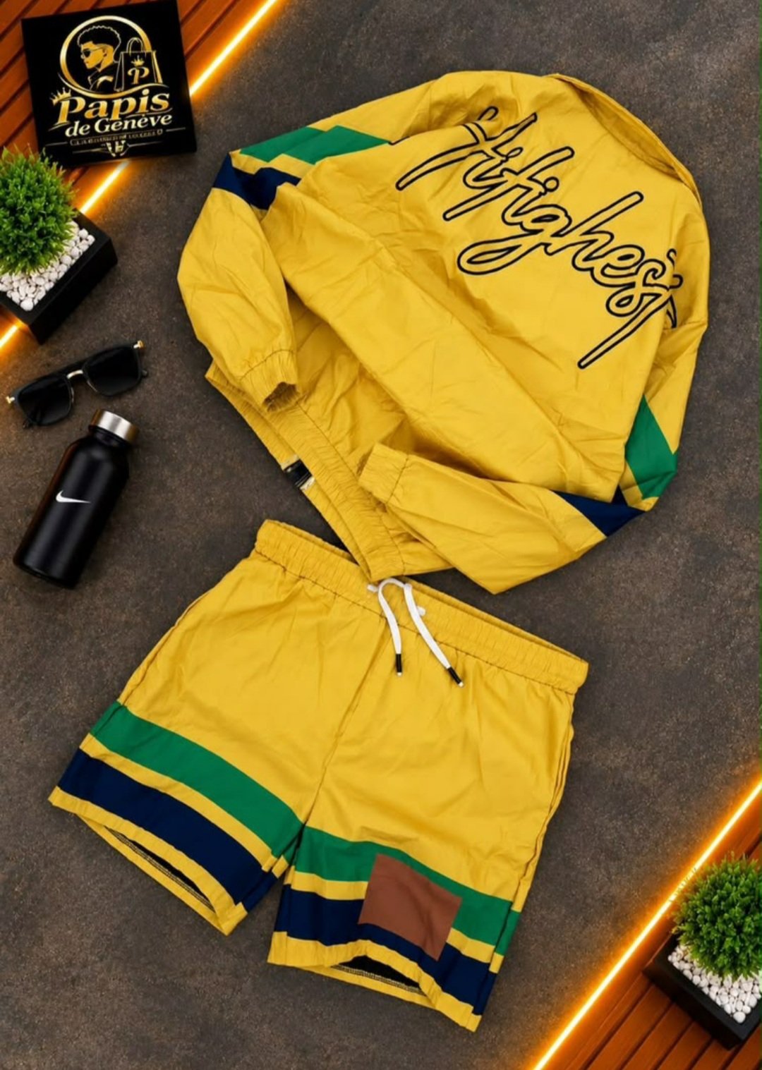 Ensemble veste + short jaune moutarde
