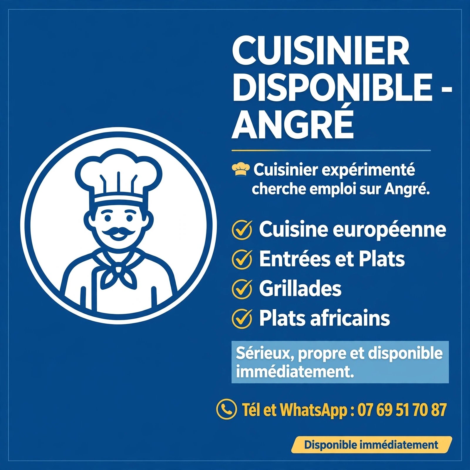 CUISINIER Polyvalent à Angré